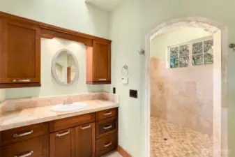 Spa-like bath with huge double walk-in shower with 2 windows!