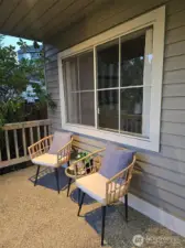 Morning coffee on the front entry covered porch.