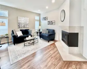The family room off of the kitchen, gas fireplace.