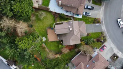 Overhead. Large fenced in back yard.