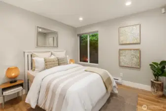 1st Bedroom with garden view. Can be used as an office as needed. (Currently not staged)