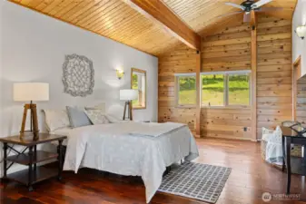 The primary bedroom is on the upper level.