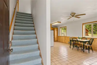 Stairs to upper level of bunk house.
