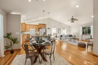 Vaulted ceilings in main home kitchen and living room.