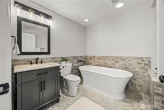 Bathroom off the family room. Remodeled in 2023.