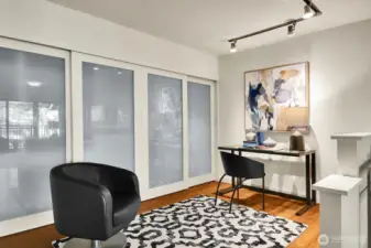 Dedicated Office Space off Family Room with California Closets