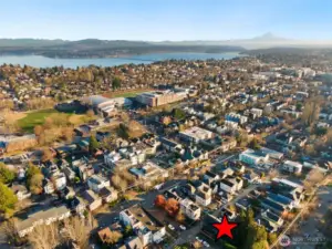 An aerial view looking southeast.