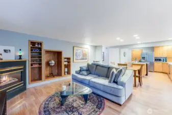 Living room to dining room to kitchen open space