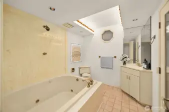 Full bath with sauna (virtually staged)