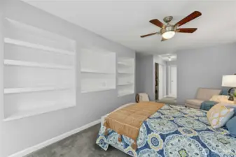 Built in Shelving + Ceiling Fan