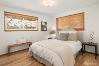 Spacious bedroom with generous closet.