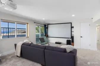 Theater room with surround sound conveys