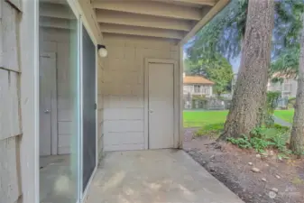 Storage room in patio area.