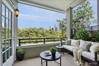 Virtually Staged Deck Overlook Park and City Skyline