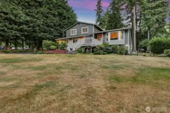 Front yard at twilight.