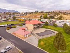 Drone shot of Clubhouse with pool