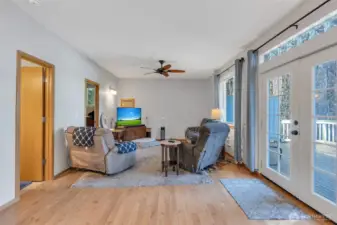 Living and dining space with open floor plan