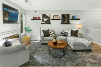 Contemporary living space with designer touches and natural light — steps from your private patio and surrounded by nature.