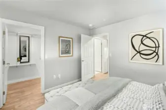 Bedroom with walk-in closet. Comfortable retreat with direct access to a spacious walk-in closet and dressing area.