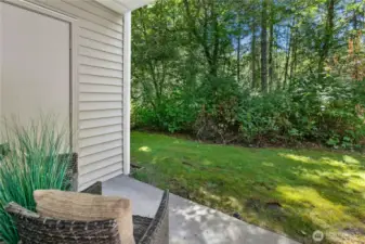 Private patio with extra storage - relax in a peaceful greenbelt setting and enjoy the convenience of a built-in outdoor storage cabinet.