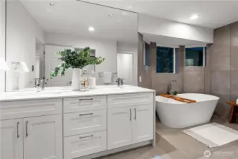 Primary bathroom with heated tile floor for extra comfort