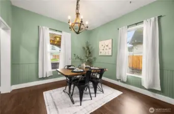 Formal dining room with new light fixture