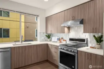 Kitchen with walk-in pantry (staged)