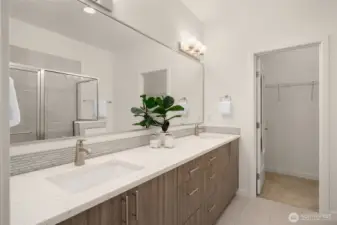 Ensuite bathroom w/ walk-in closet (staged)