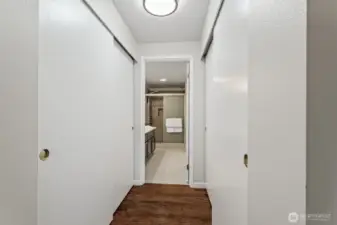 Two large closets in the primary bedroom