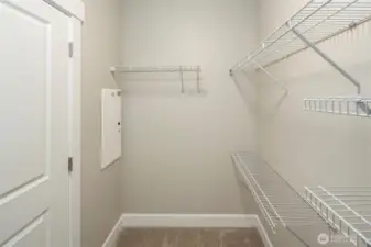 Spacious walk-in closet in bedroom