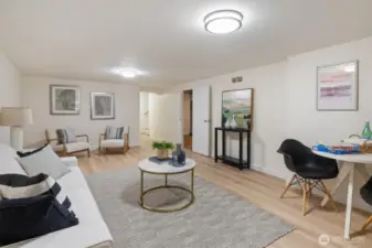 Huge great room, rec-room in the lower level with fireplace.