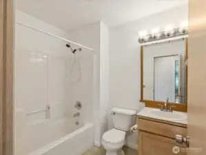 Full bath on main floor across hall from bedrooms 1 & 2