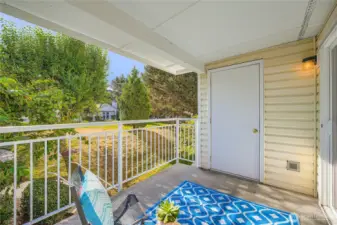 Good sized balcony with convenient storage
