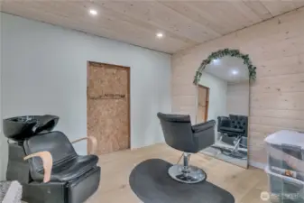 Inside of shed is finished, was used as a salon, but would make a wonderful HOME OFFICE! Has water & power.