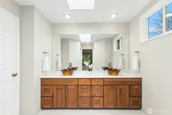 Primary bath also has new cabinets.