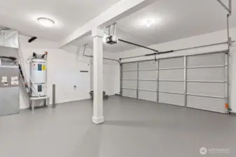 Garage features freshly painted floors for a clean, finished look.