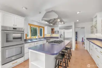 Another perspective of the kitchen showcases the seamless integration of high-end appliances, generous counter space, and thoughtful storage. The open layout connects directly to the casual dining area and family room, making this the heart of the home.