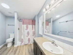 Walk-in shower in primary room.