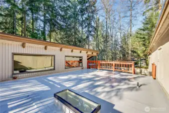 The flat roof was recently replaced with an impervious membrane. The door on the right is barely visible, but there is more storage space in there.