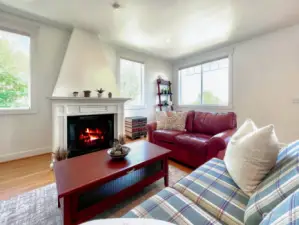 Cozy gas fireplace for chilly northwest evenings