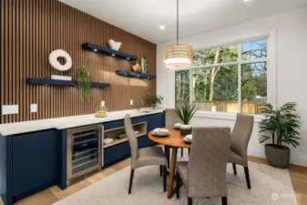 Breakfast nook with beverage cooler, prep sink and stylish bar area