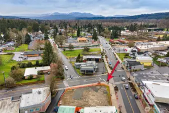 Looking south from downtown Carnation; 43 new construction homes being built 2 blocks south. Perfect confluence of business, residential & high visibility/access location.