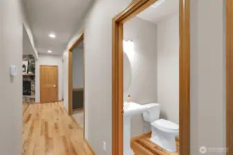 Half bath located downstairs for guests.