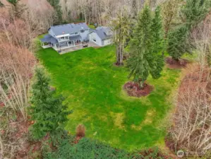 Beautiful blend of open lawn and wooded surroundings.