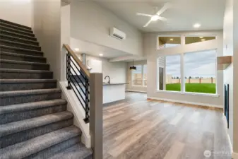 View into the living/dining from entry