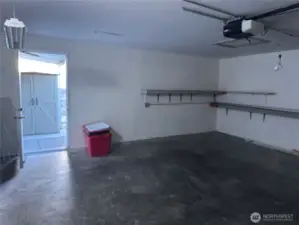 Large garage with shelving