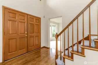 Double door entry with hardwood floors