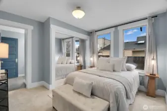 The Primary also offers a second closet and convenient access to the full bathroom.