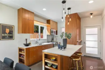 Walnut kitchen w eating bar