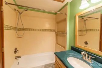 View of bathtub in the primary bathroom.